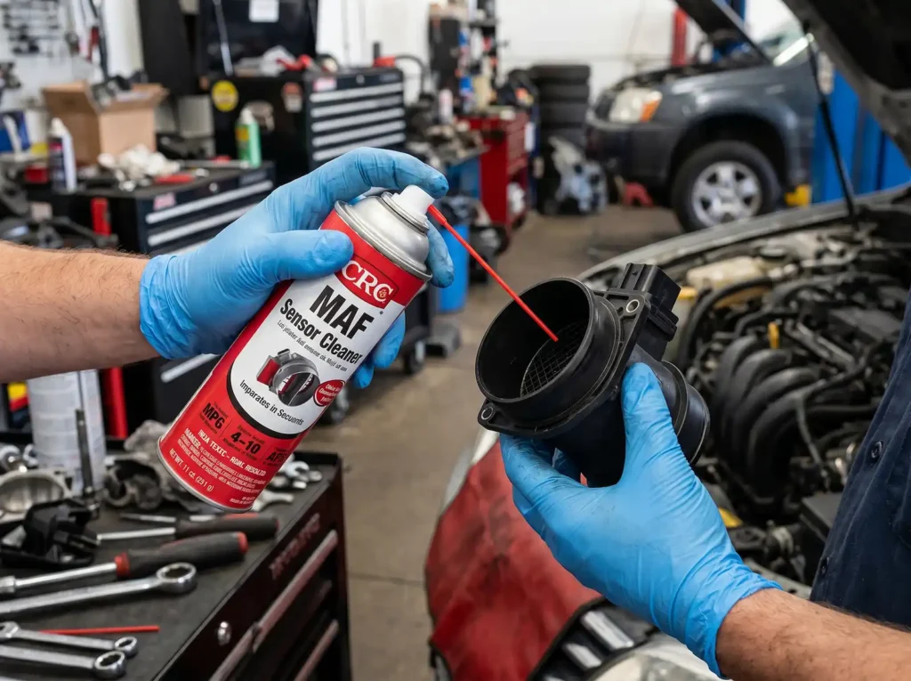 Czyszczenie przepływomierza dedykowanym sprayem MAF cleaner
