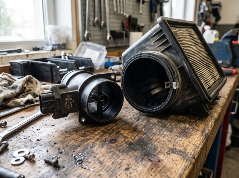 Czujnik MAF przepływomierza powietrza zdemontowany z rury dolotowej